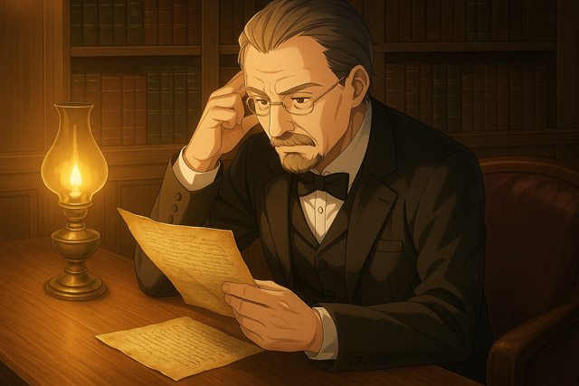 執事が古文書を読む